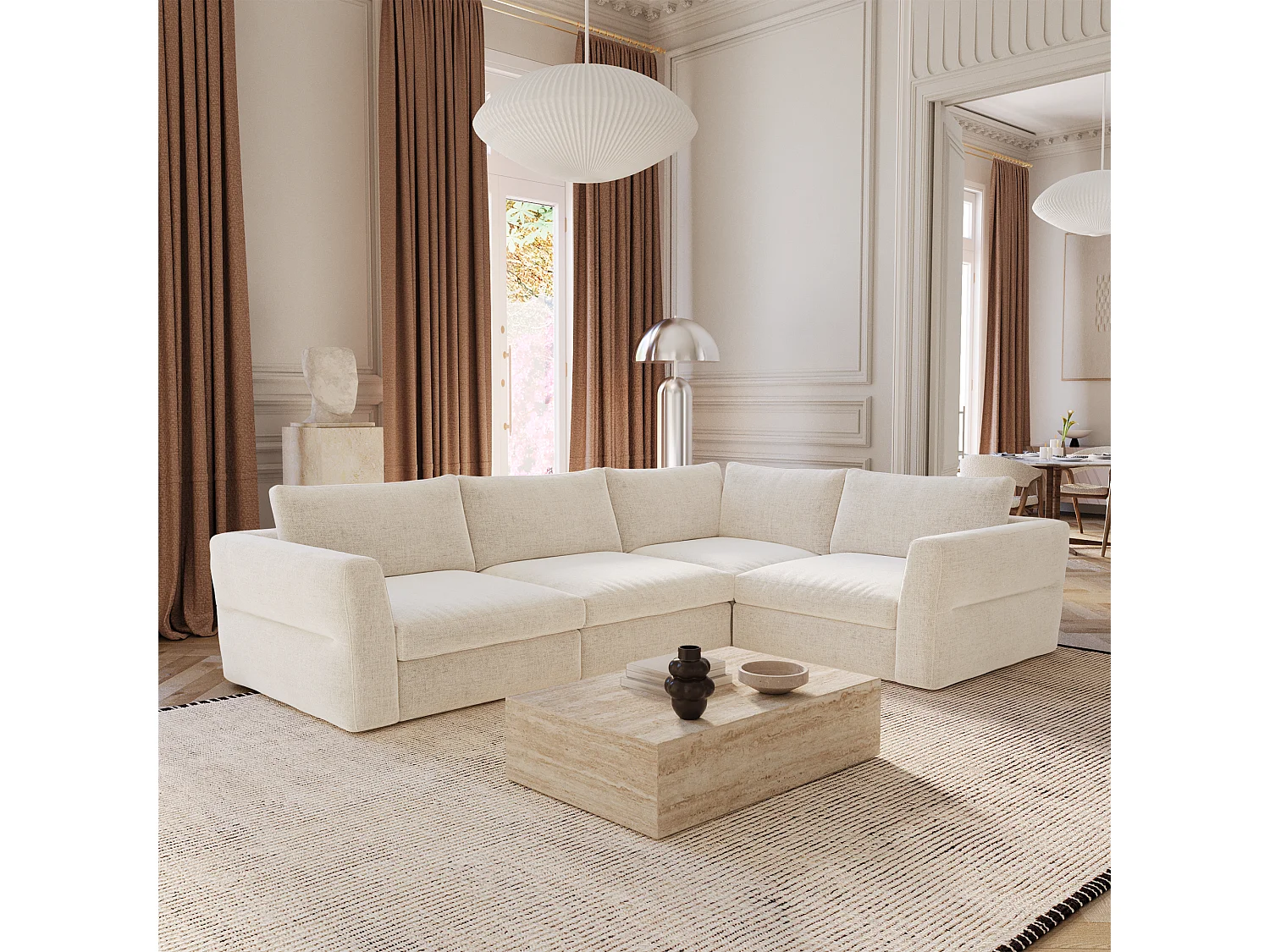 Module d'angle tissu tramé toucher doux beige NEST