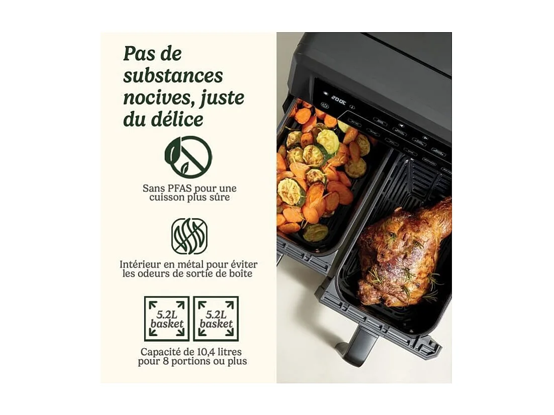 Heißluftfritteuse Cuisinart Airfryer AFD10OBLE 10,4L Doppelbehälter 2400W Schwarz, 7 Modi, Ohne PFAS