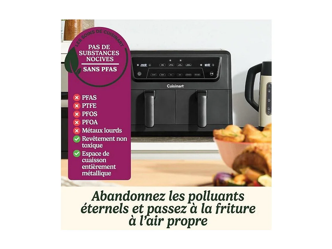Heißluftfritteuse Cuisinart Airfryer AFD10OBLE 10,4L Doppelbehälter 2400W Schwarz, 7 Modi, Ohne PFAS