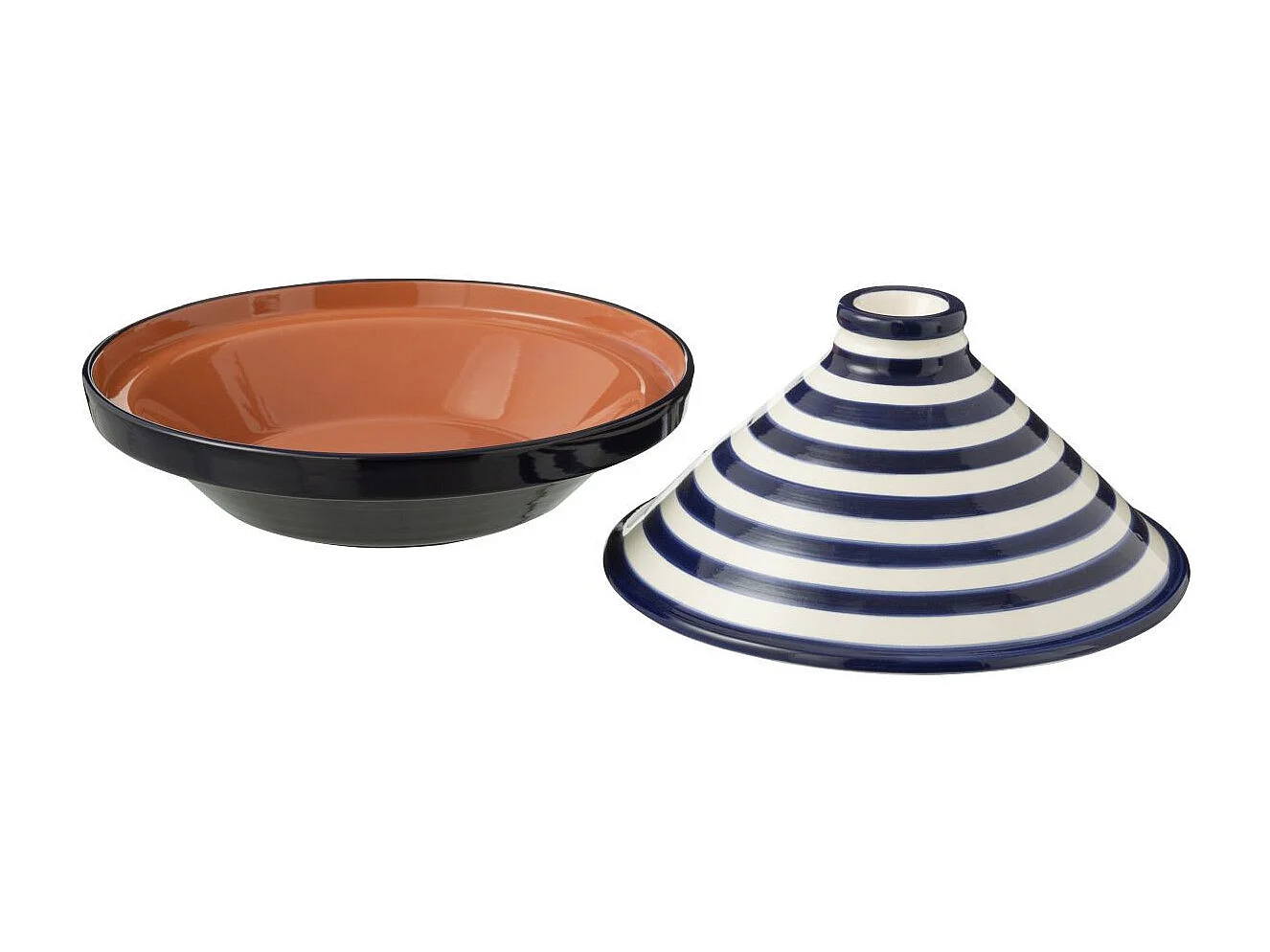 Plat à Tajine en Céramique "Granada Rayure" 28cm Bleu Cobalt