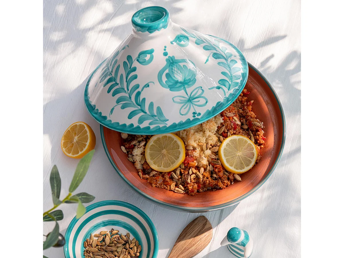 Plat à Tajine en Céramique "Granada" 28cm Bleu Aqua