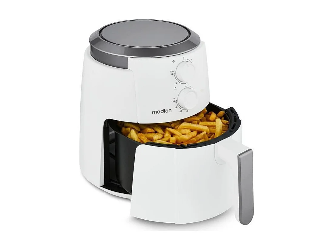 Heißluftfritteuse MEDION MD13020 1500W, 4,7L, 60-Minuten-Timer, Temperatur einstellbar bis 200°C, Weiß