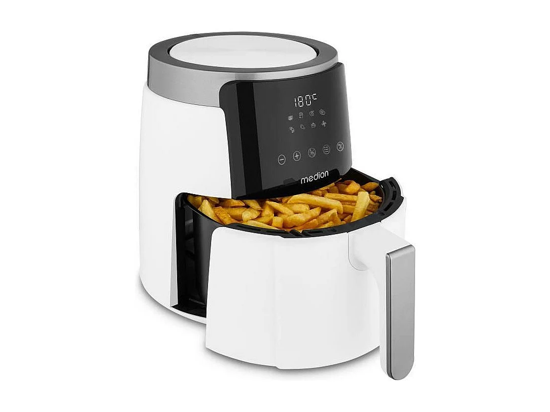 Digitale Heißluftfritteuse MEDION MD13030 1500W - 4,7L, 8 Programme, Timer 60 Min., Temperatur bis 200°C - Weiß