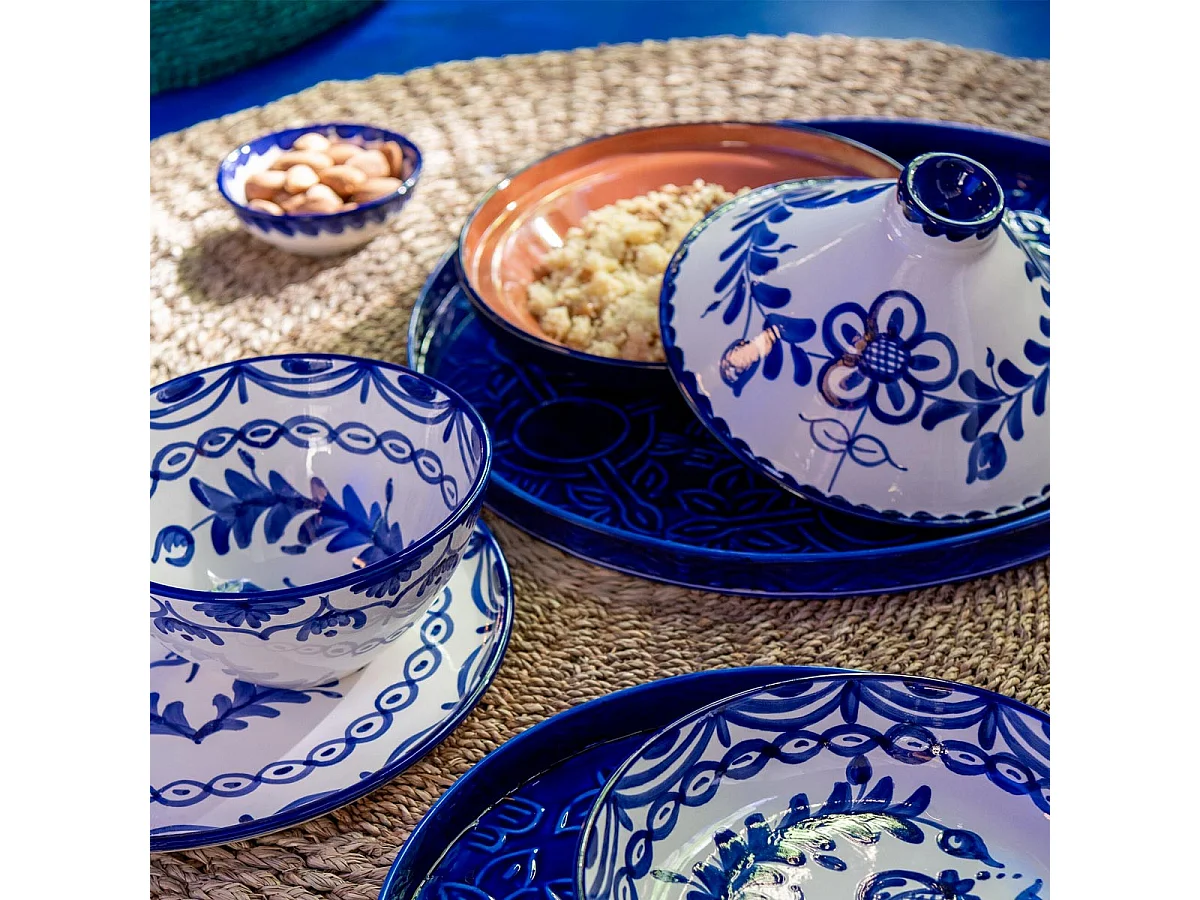 Plat à Tajine en Céramique "Granada" 28cm Bleu Cobalt
