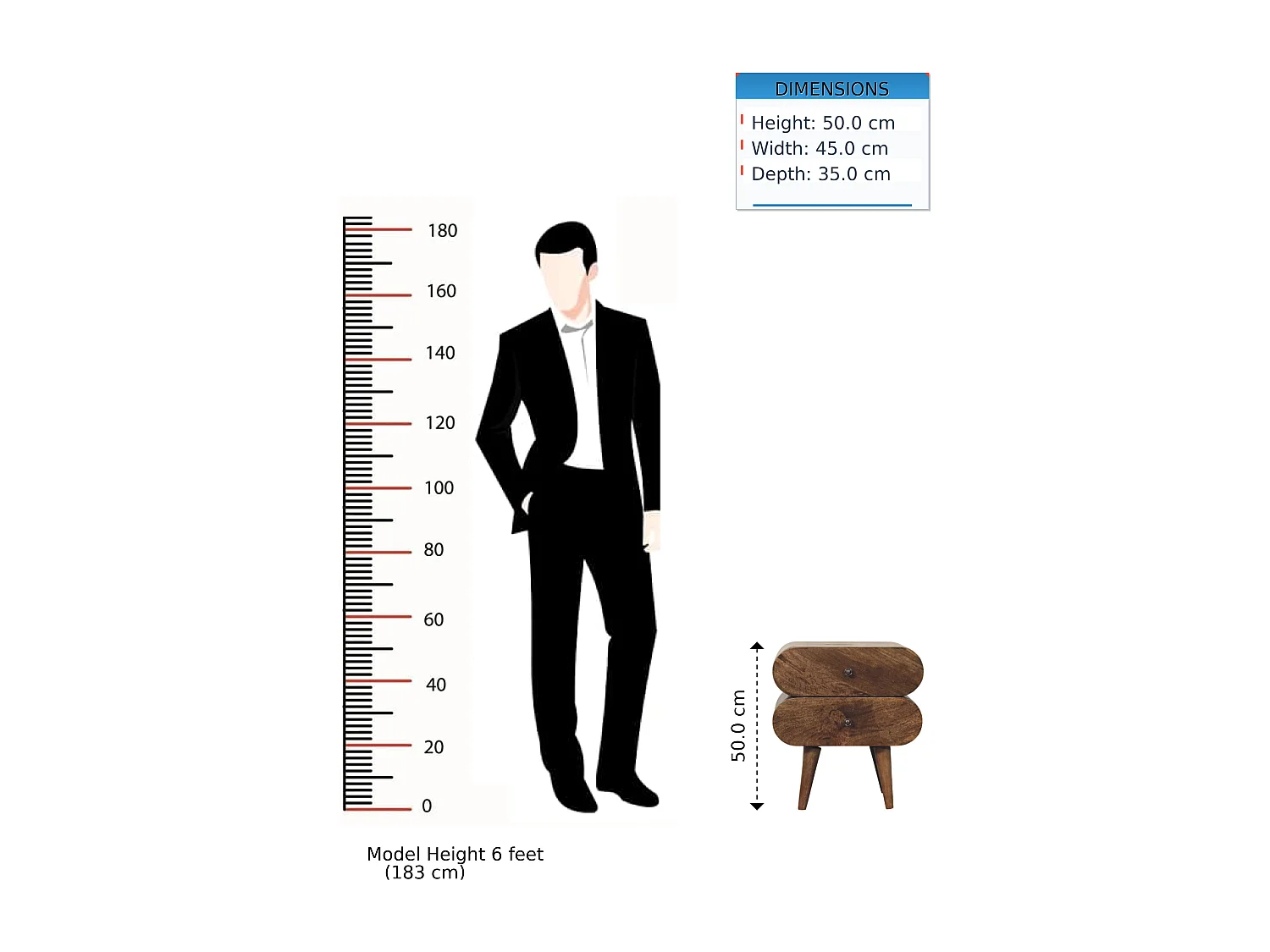 Artisan Furniture Slimline Table de chevet à 2 tiroirs