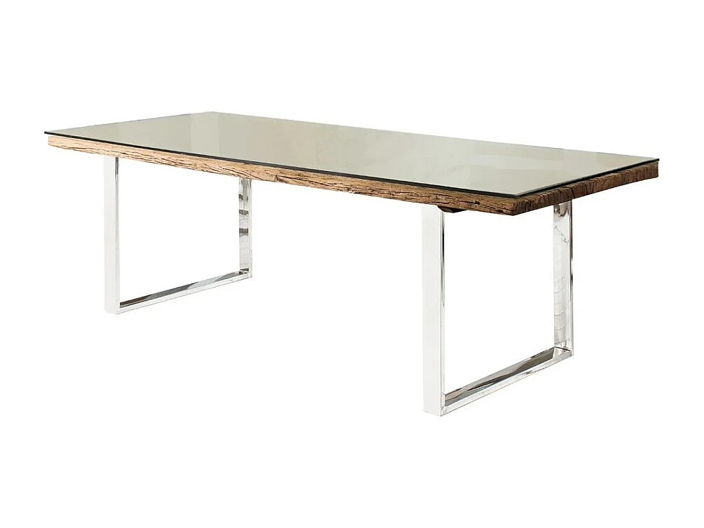 Table de salle à manger RAFTA 180 cm – Plateau en bois recyclé et verre trempé, structure en métal