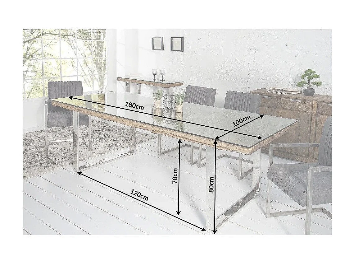 Table de salle à manger RAFTA 180 cm – Plateau en bois recyclé et verre trempé, structure en métal