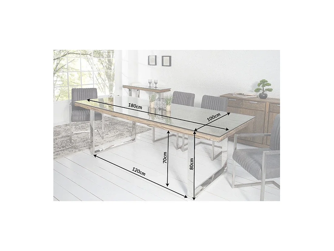 Eettafel RAFTA 180 cm - Blad van gerecycled hout en gehard glas, metalen structuur