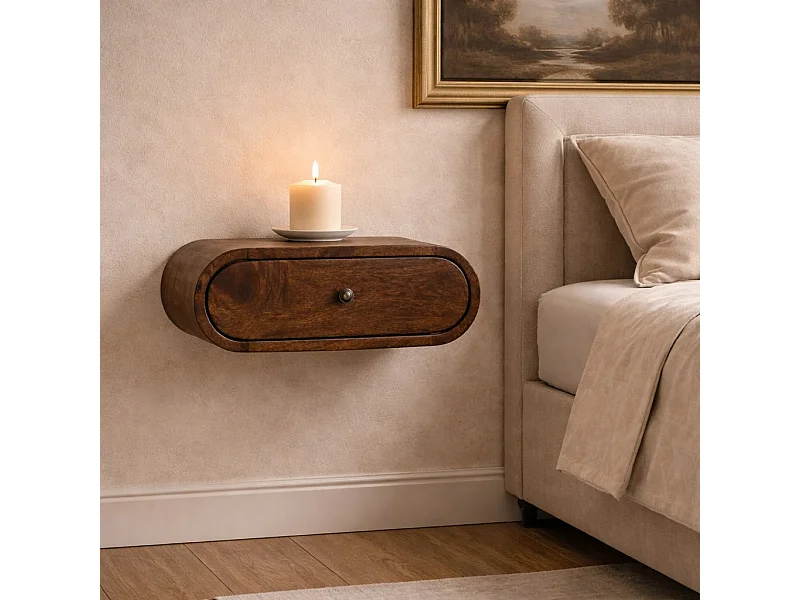 Artisan Furniture Table de chevet arrondie à fixation murale, couleur gris classique