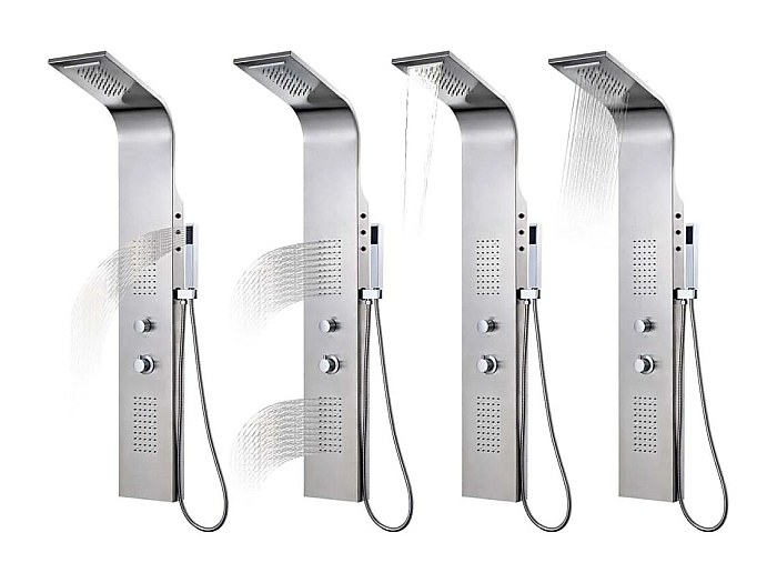 Columna De Ducha Negra Fyheast – Panel De Acero Inoxidable Con 5 Modos, Lluvia, Masaje Y Cascada – Sistema De Ducha DE
