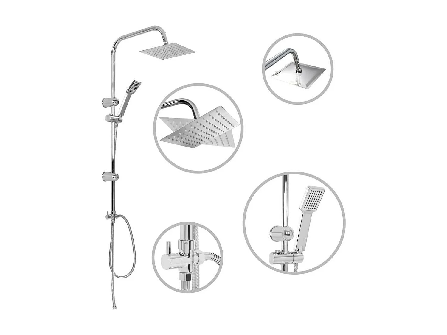 Set doccia doppio soffione con doccetta Soffione doccia quadrato orientabile Bagno di casa Interno 95 cm 02_0003785