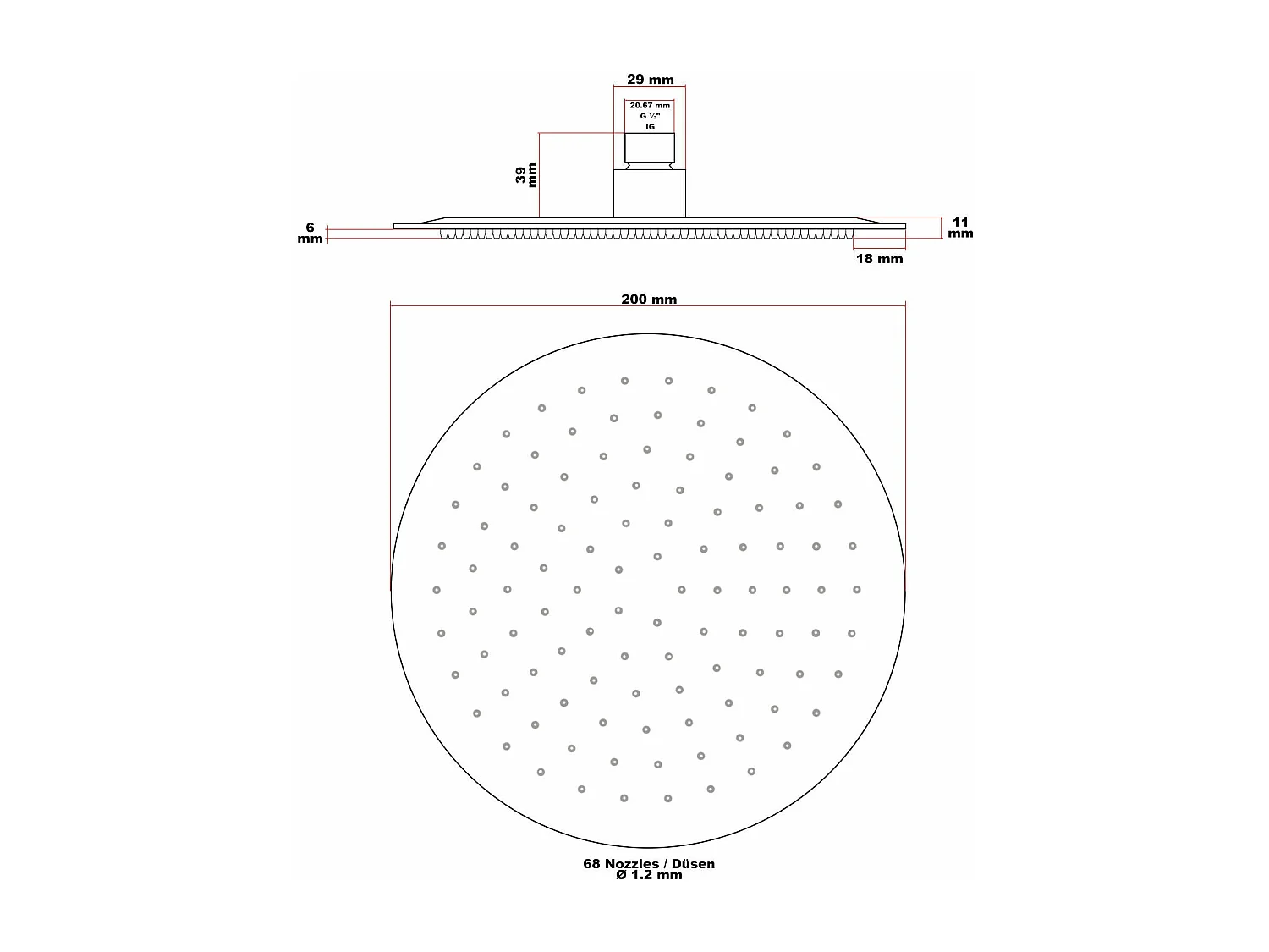 Soffione doccia tondo soffione a pioggia 20 cm acciaio inox 16_0000628