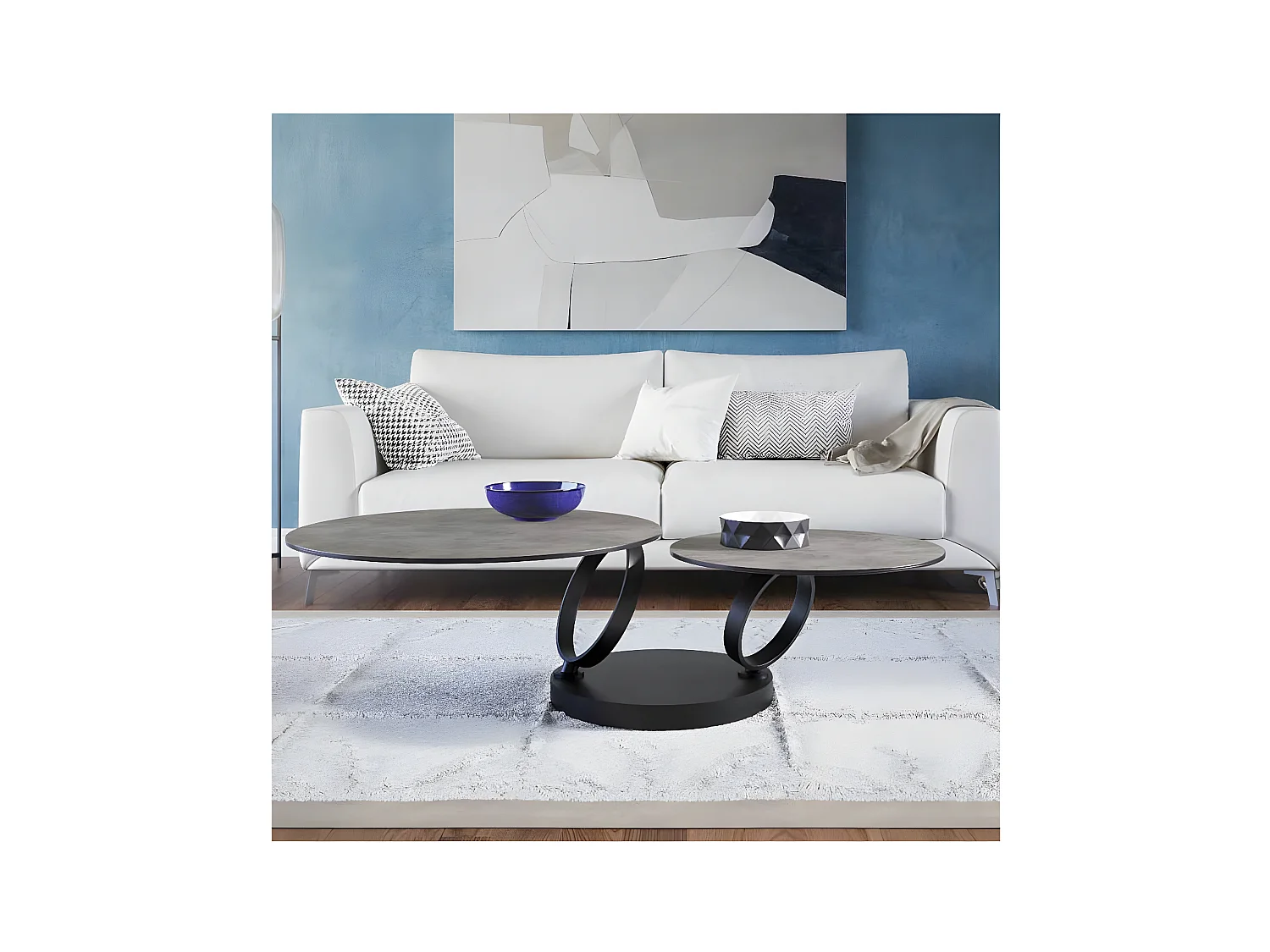 Table basse articulée Métal/Verre céramique gris foncé - VERRO
