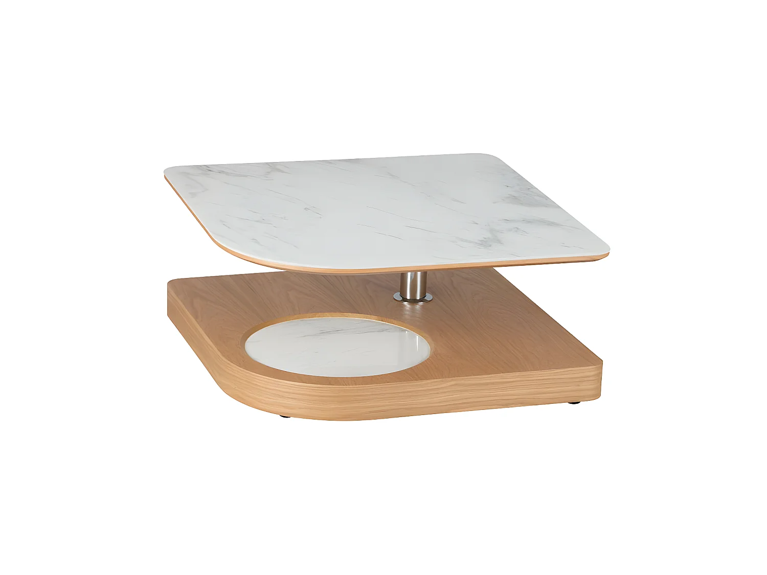 Table basse carrée articulée Bois/Marbre blanc - LAMPANG