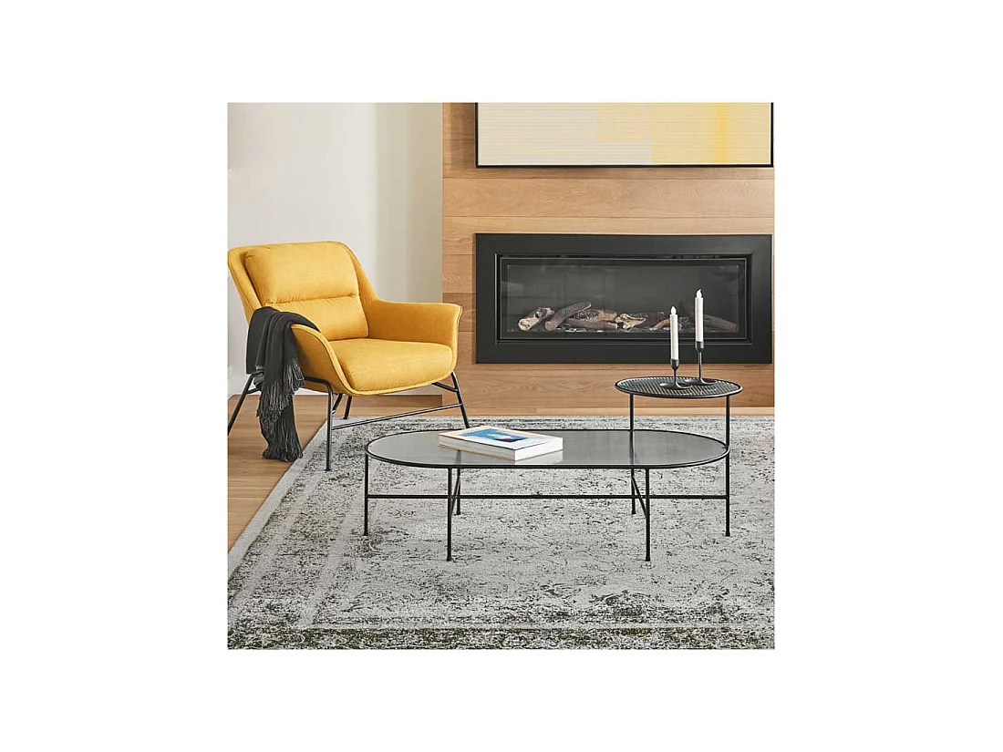 Table basse ovale Métal Noir/Verre - TEULAT NIX