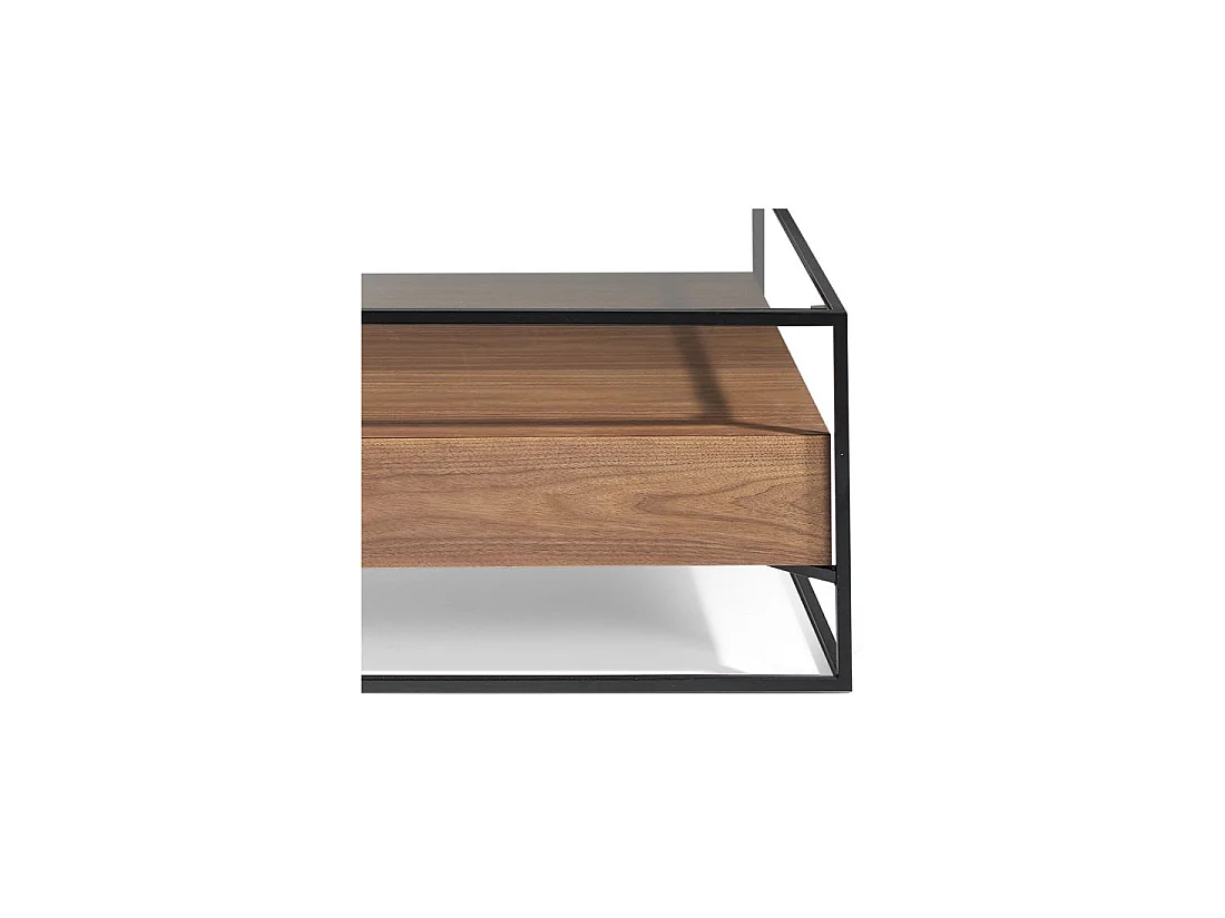 Table basse 2 tiroirs Verre/Métal/Noyer - LIVER