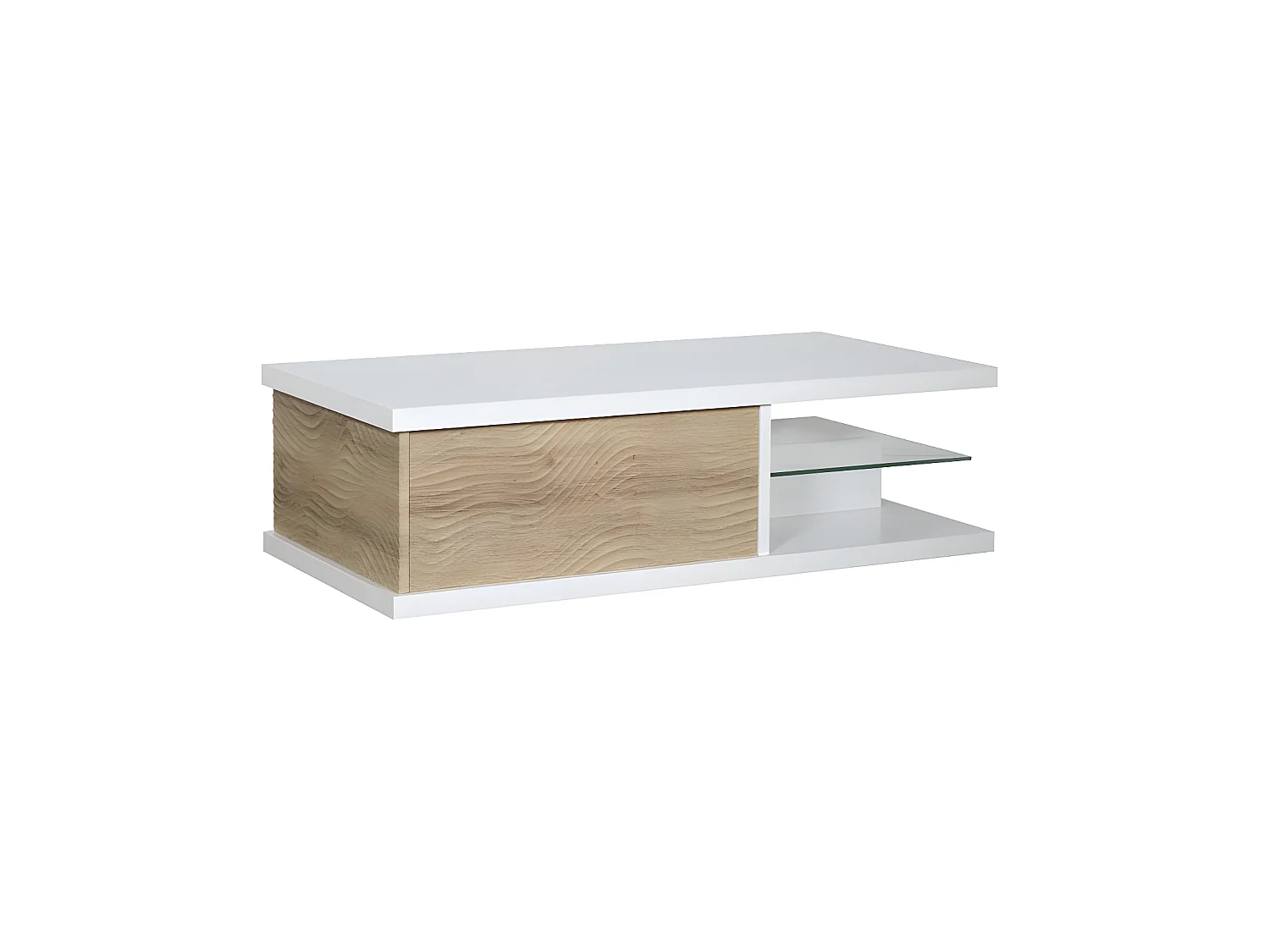 Table basse 1 tiroir Blanc/Chêne clair - MARKS