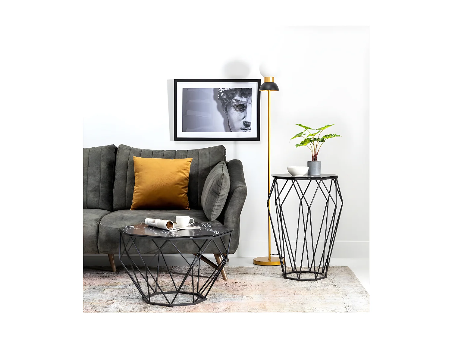 Table basse hexagonale marbre noir - AMENYA