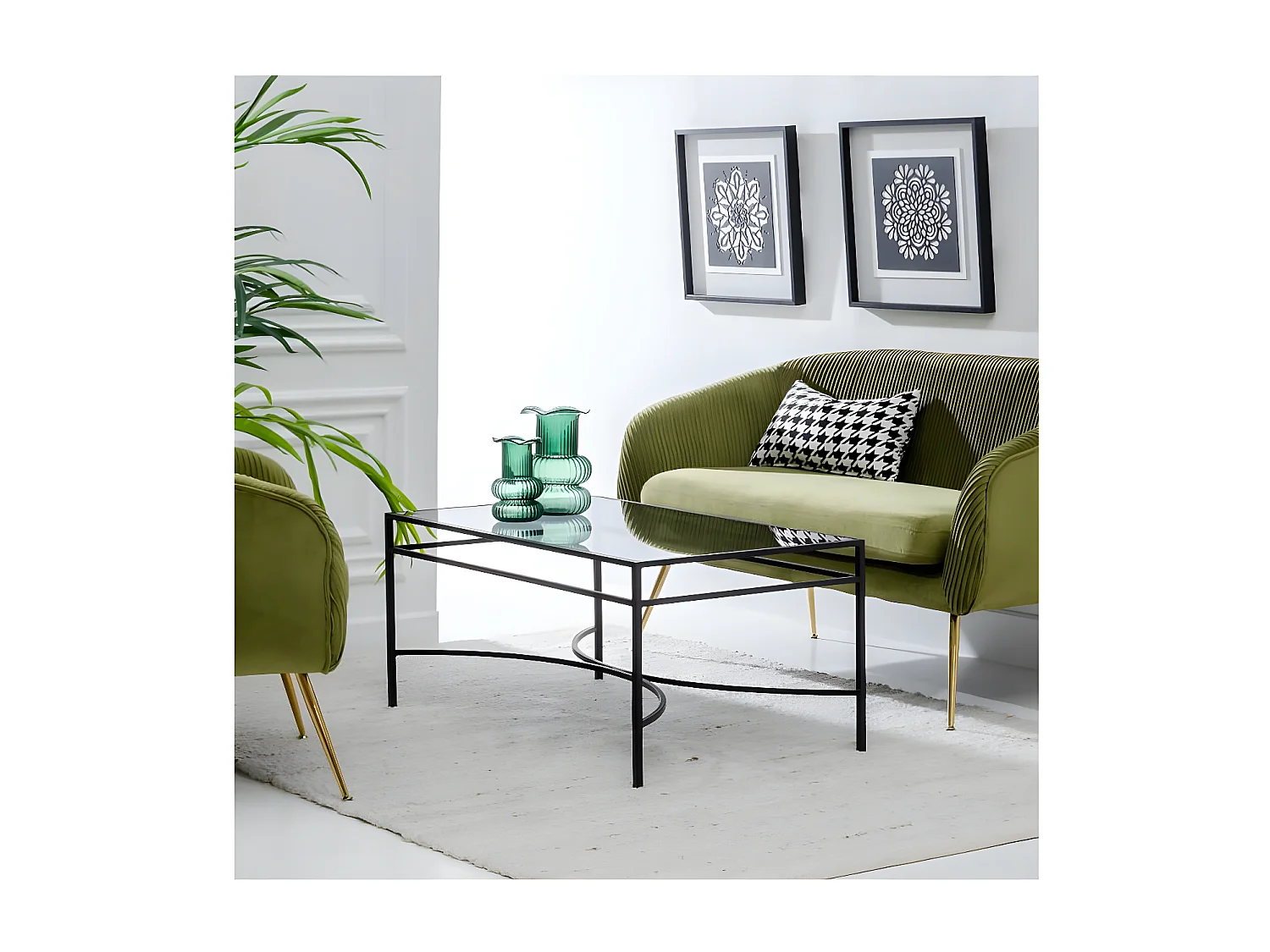 Table basse rectangulaire Verre/Métal Noir- EMILIO