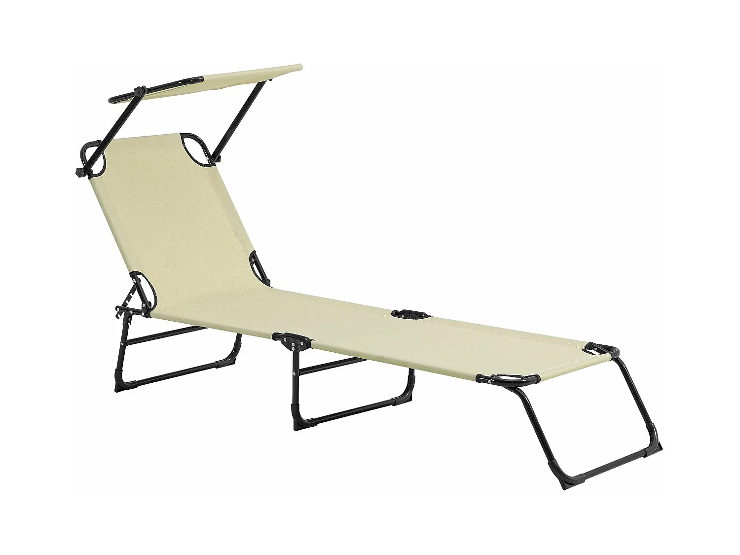 Lettino prendisole sedia a sdraio pieghevole con parasole acciaio PVC poliestere 187 cm crema 03_0000987