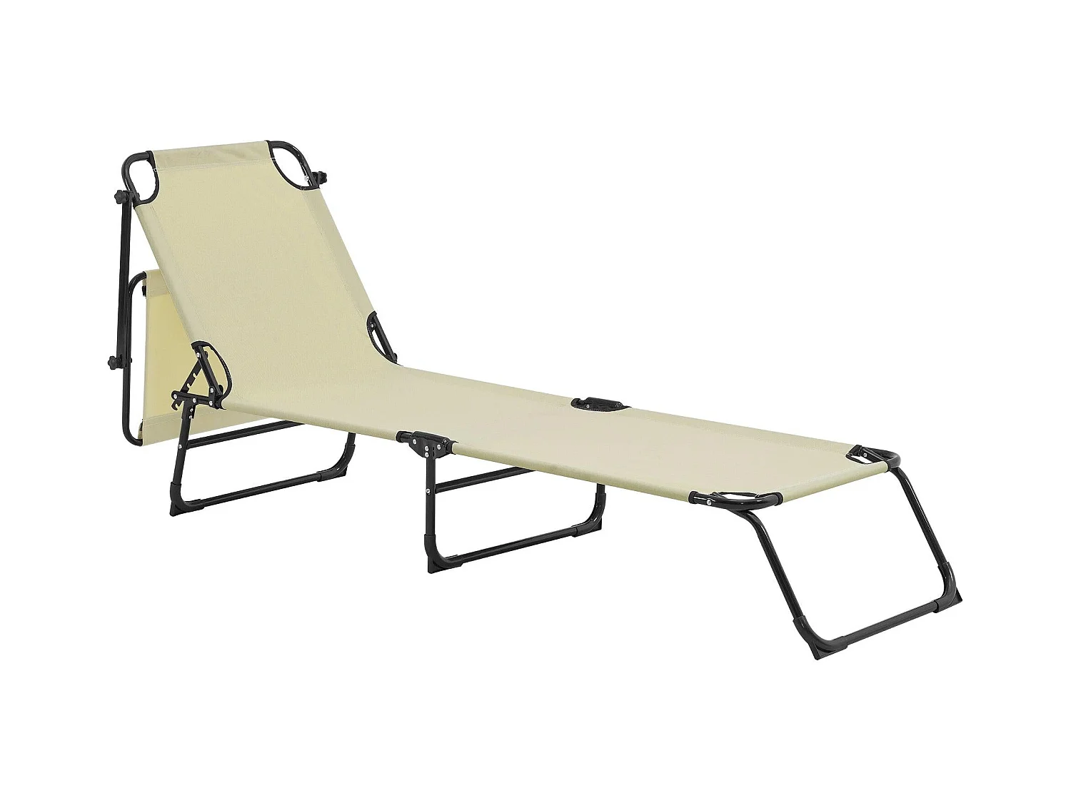 Lettino prendisole sedia a sdraio pieghevole con parasole acciaio PVC poliestere 187 cm crema 03_0000987