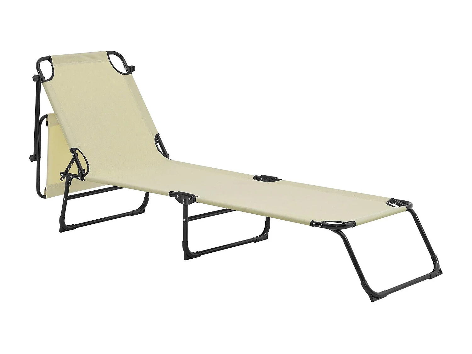 Lettino prendisole sedia a sdraio pieghevole con parasole acciaio PVC poliestere 187 cm crema 03_0000987