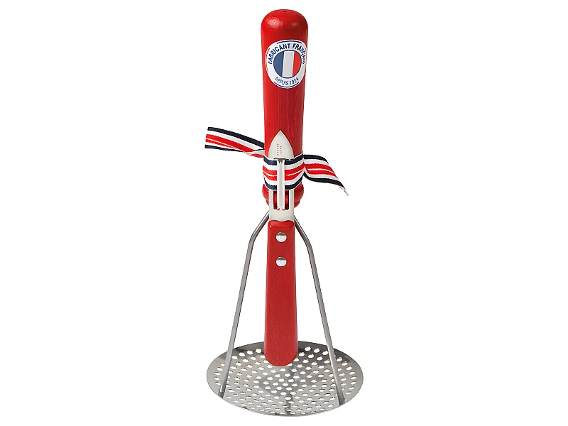 Ensemble presse purée et éplucheur rouge en bois de hêtre