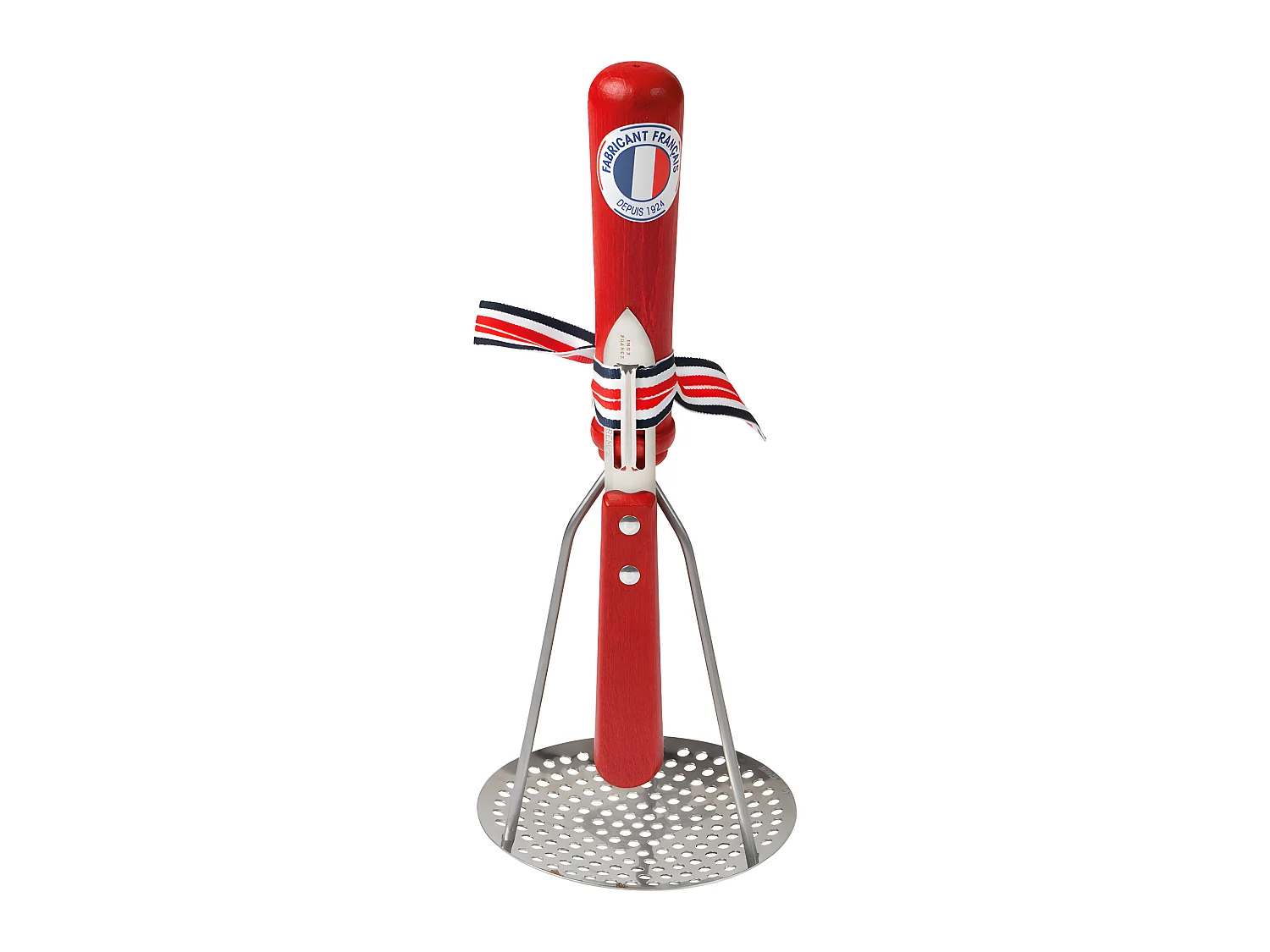 Ensemble presse purée et éplucheur rouge en bois de hêtre