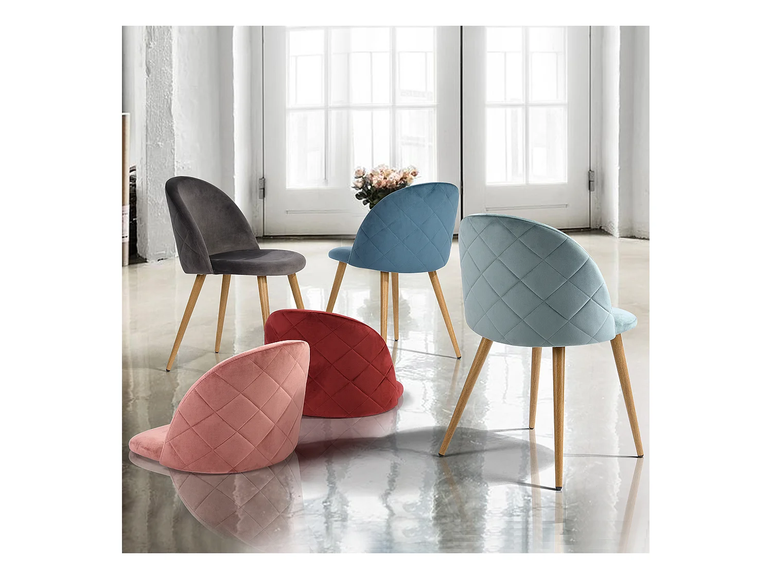Lot de 2 chaises de salle à manger scandinaves en velours gris ZOMBA GREY VELVET