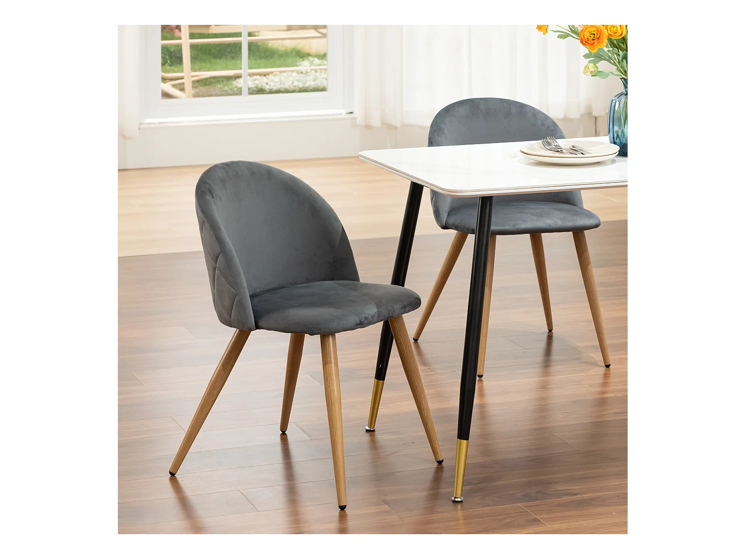 Lot de 2 chaises de salle à manger scandinaves en velours gris ZOMBA GREY VELVET