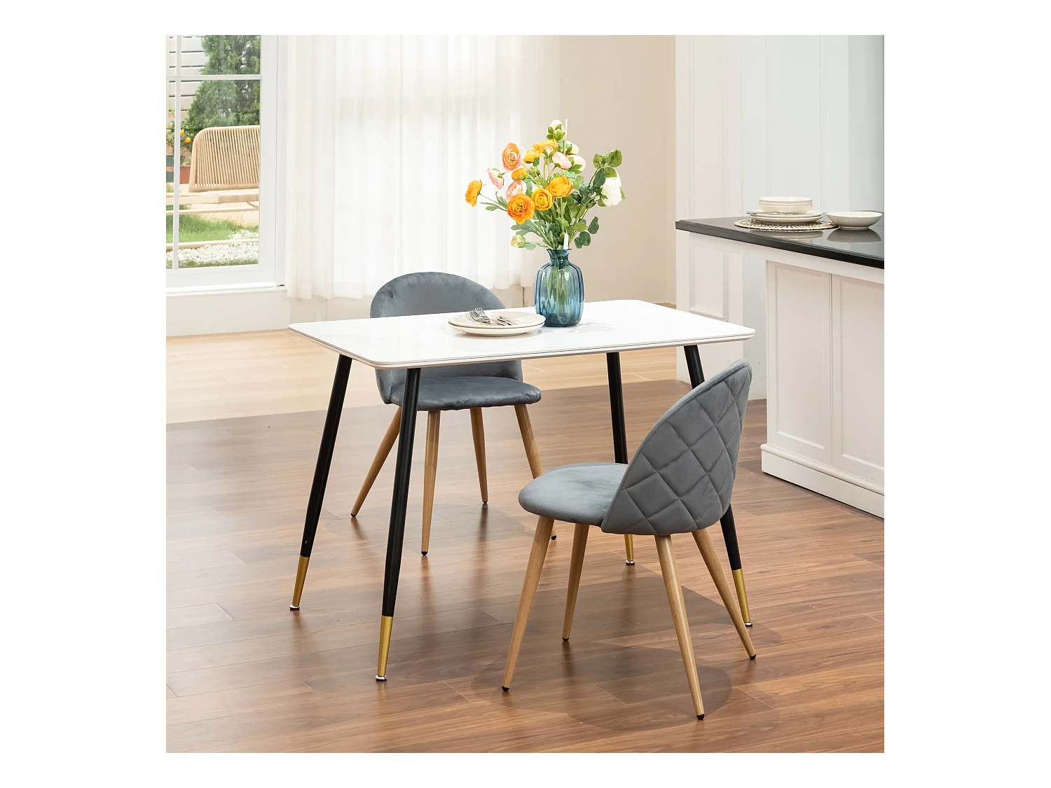 Lot de 2 chaises de salle à manger scandinaves en velours gris ZOMBA GREY VELVET