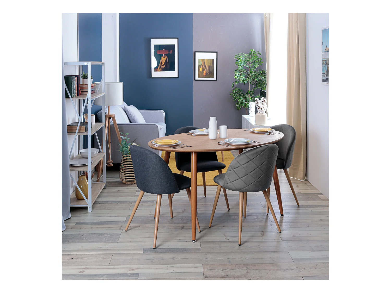 Lot de 2 chaises de salle à manger scandinaves en velours gris ZOMBA GREY VELVET