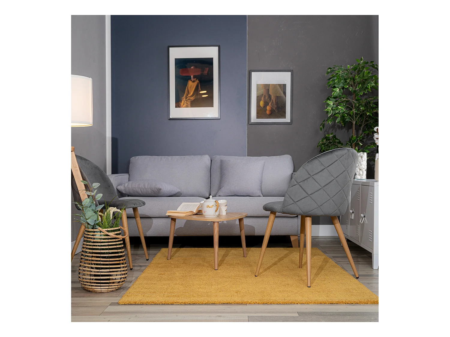 Lot de 2 chaises de salle à manger scandinaves en velours gris ZOMBA GREY VELVET