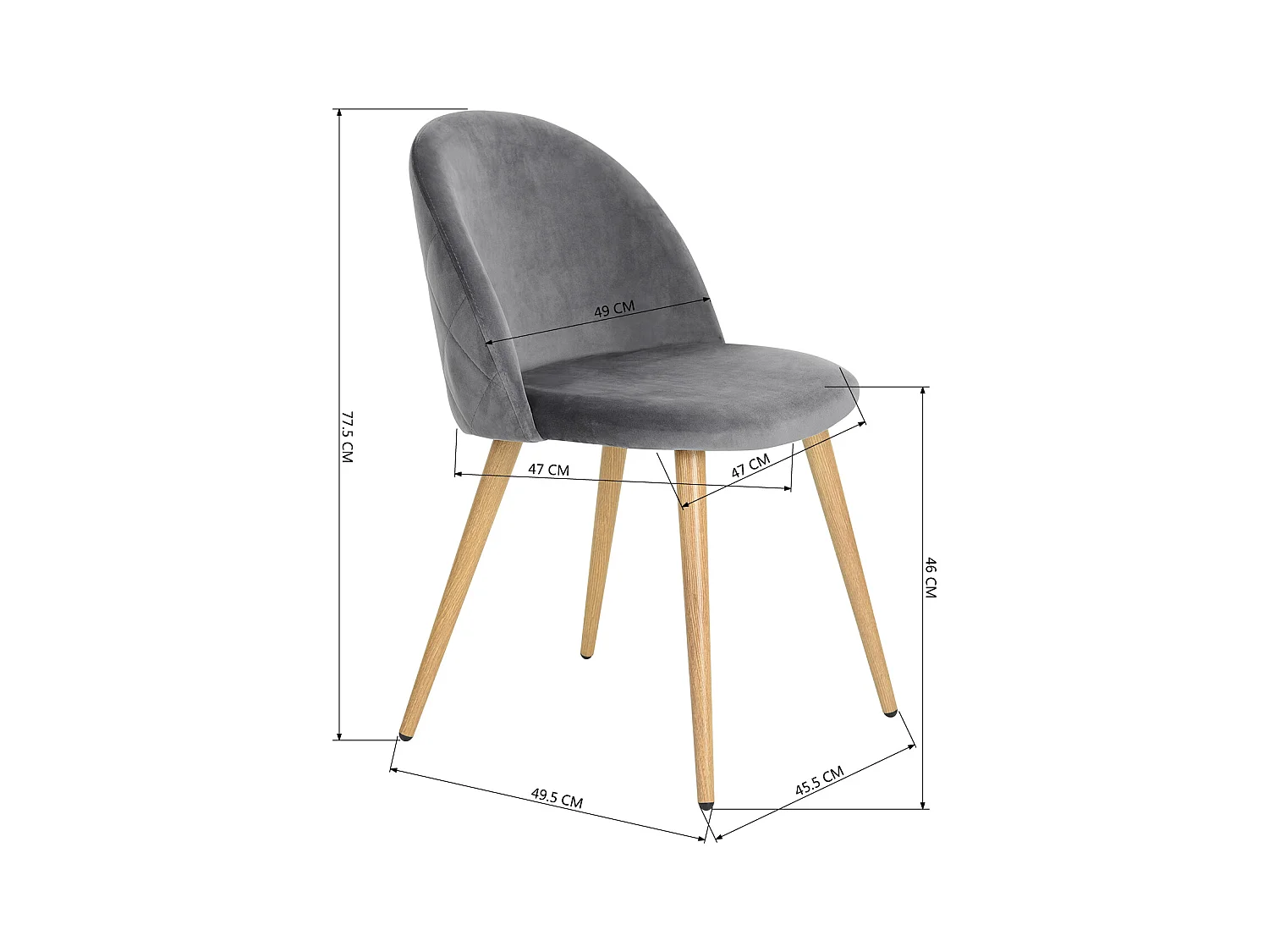Lot de 2 chaises de salle à manger scandinaves en velours gris ZOMBA GREY VELVET