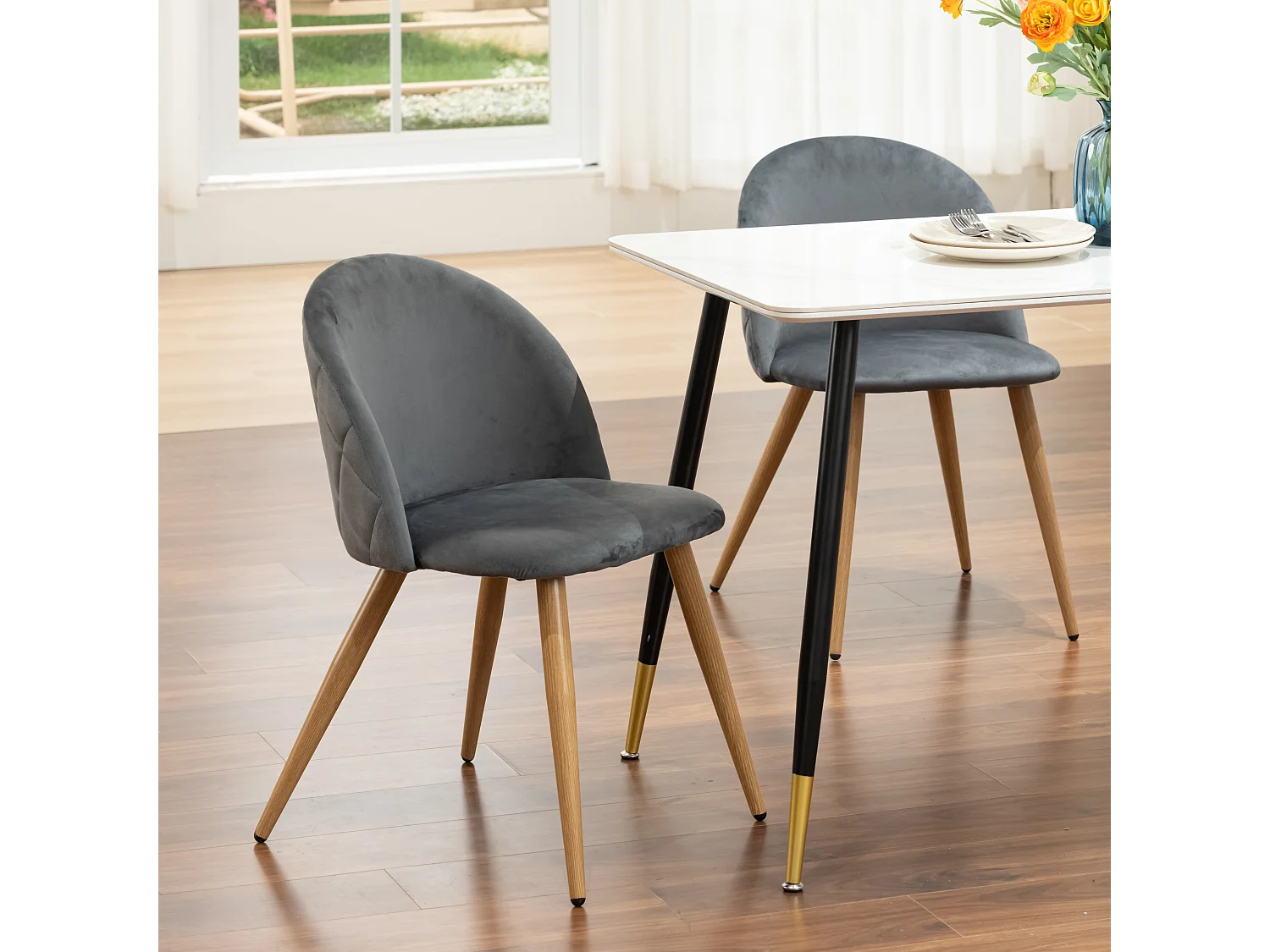 Lot de 2 chaises de salle à manger scandinaves en velours gris ZOMBA GREY VELVET