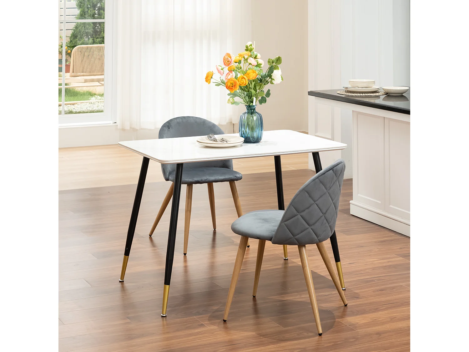 Lot de 2 chaises de salle à manger scandinaves en velours gris ZOMBA GREY VELVET