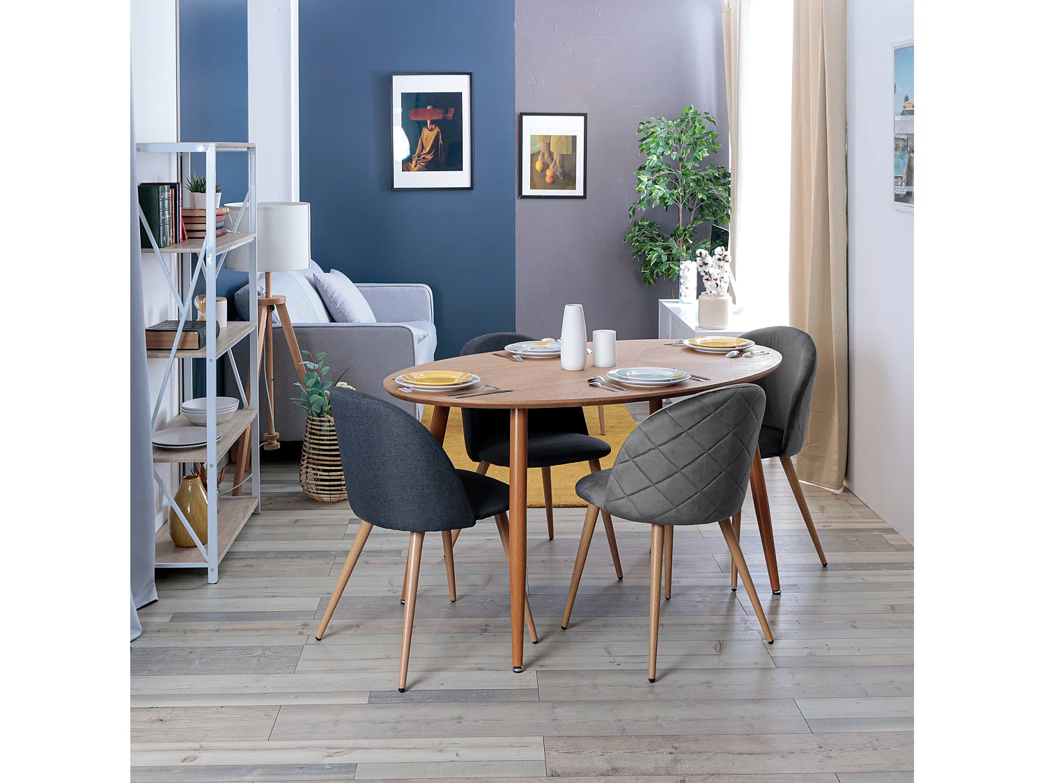 Lot de 2 chaises de salle à manger scandinaves en velours gris ZOMBA GREY VELVET