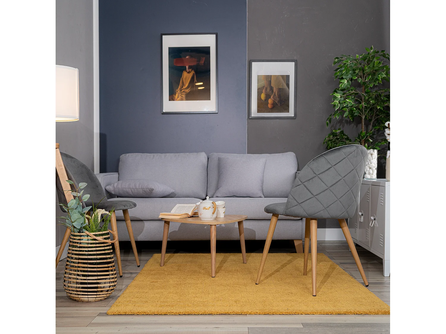 Lot de 2 chaises de salle à manger scandinaves en velours gris ZOMBA GREY VELVET