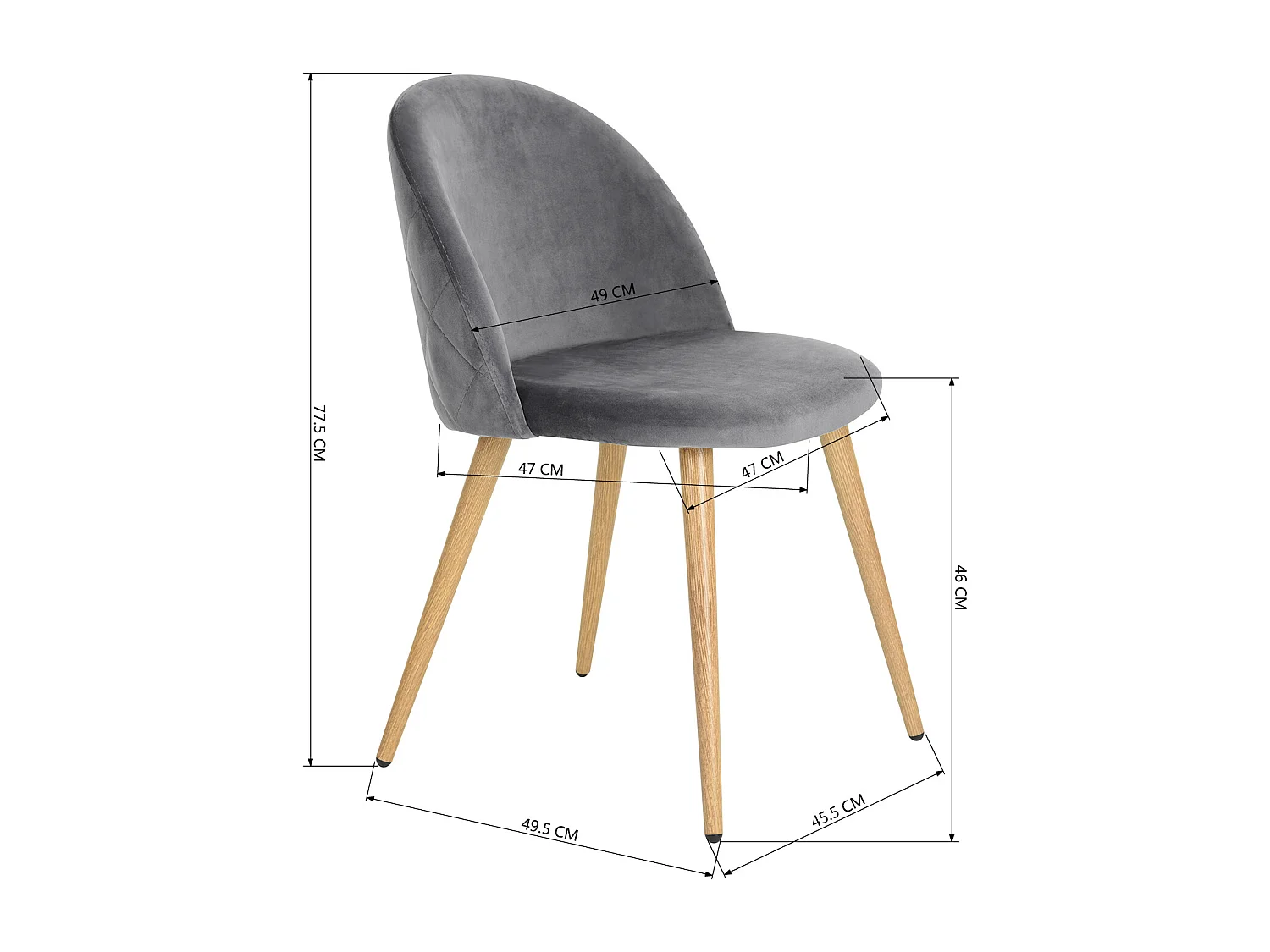 Lot de 2 chaises de salle à manger scandinaves en velours gris ZOMBA GREY VELVET