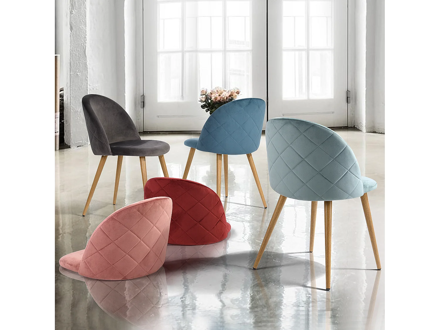 Lot de 2 chaises de salle à manger scandinaves en velours gris ZOMBA GREY VELVET