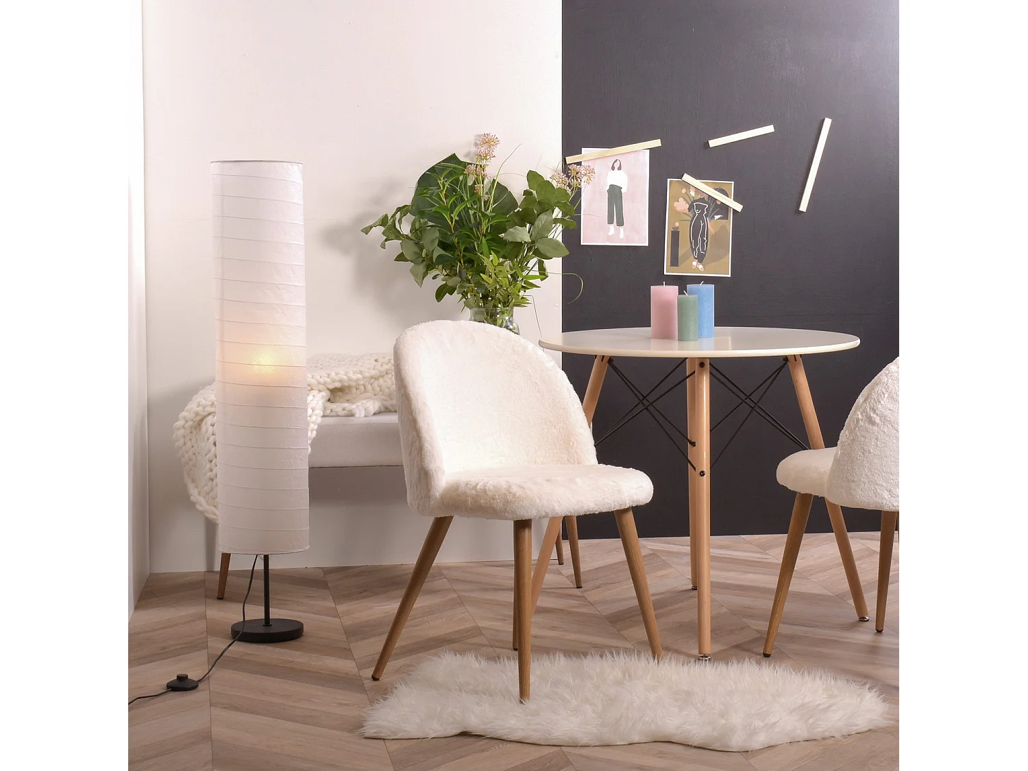 Lot de 2 chaises de salle à manger scandinaves en fourrure blanc ZOMBA RH KD YMSX