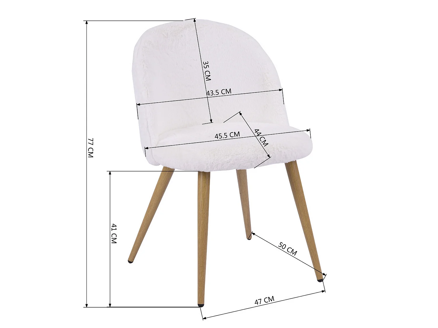 Lot de 2 chaises de salle à manger scandinaves en fourrure blanc ZOMBA RH KD YMSX