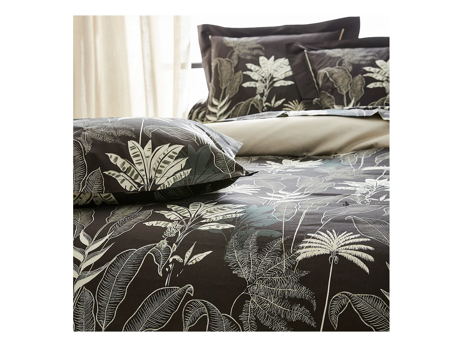 Parure de lit 140x200 cm satin de coton CAYENNE noir Ebène 2 pièces