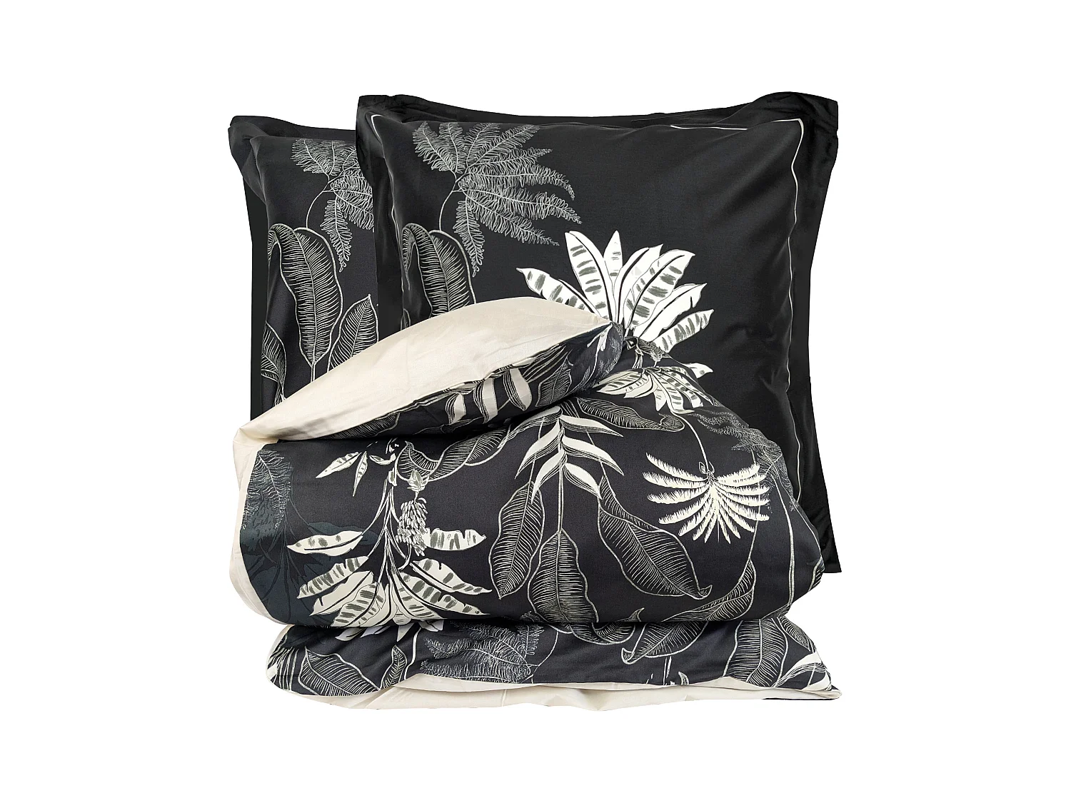 Parure de lit 260x240 cm satin de coton CAYENNE noir Ebène 3 pièces