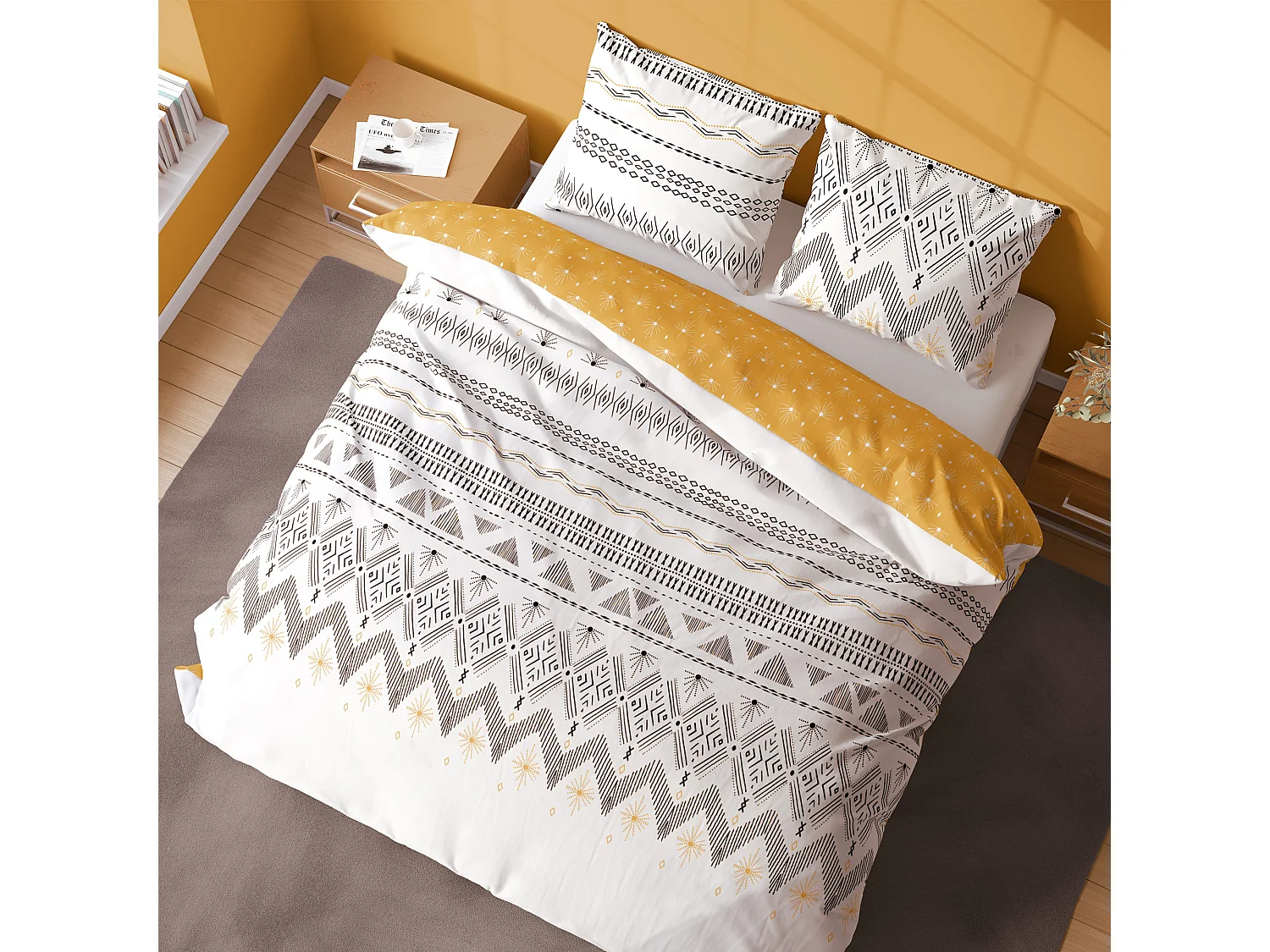 Parure de lit 260x240 cm coton issu de l'agriculture biologique SAIMA Blanc 3 pièces