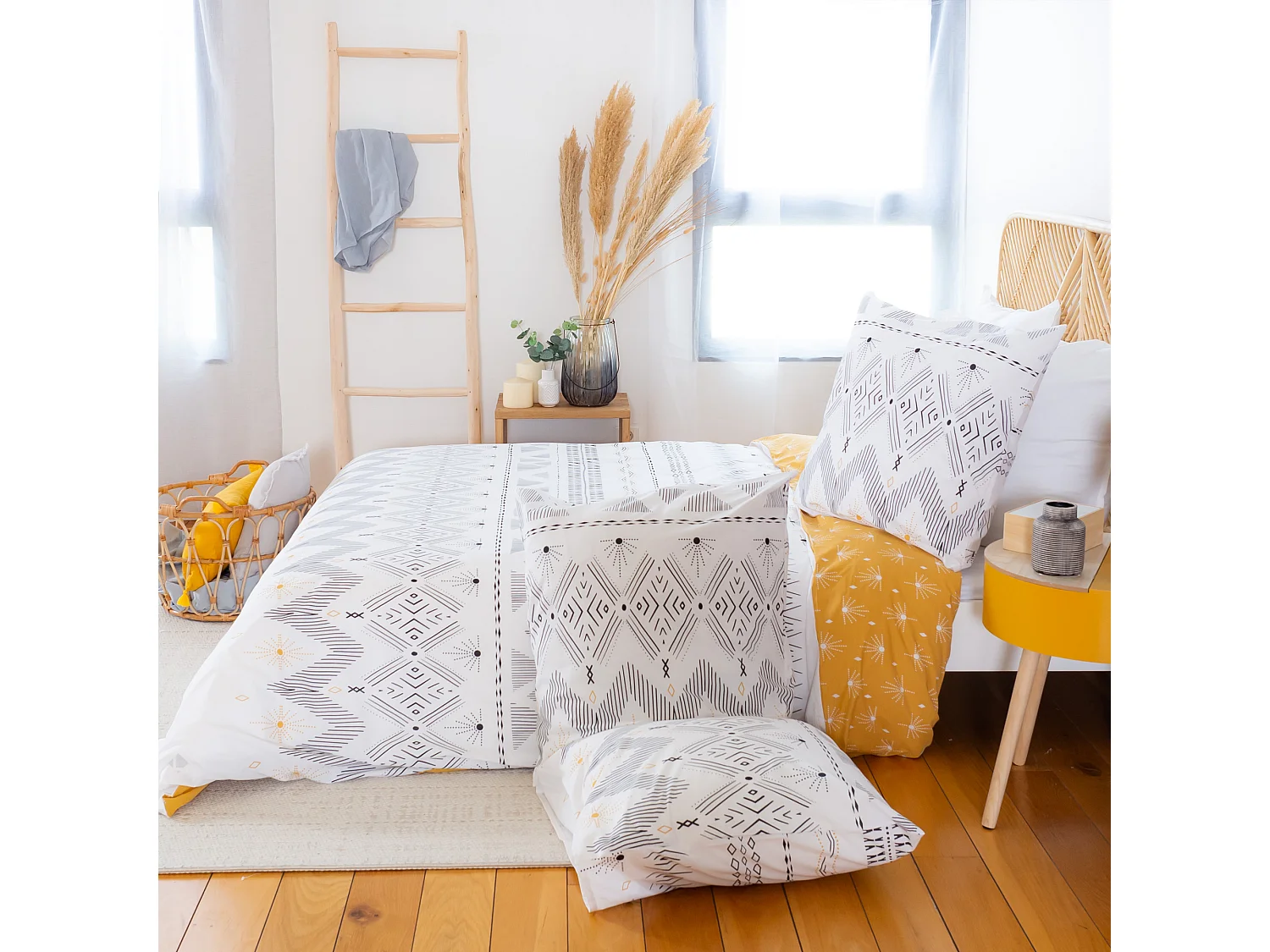 Parure de lit 260x240 cm coton issu de l'agriculture biologique SAIMA Blanc 3 pièces