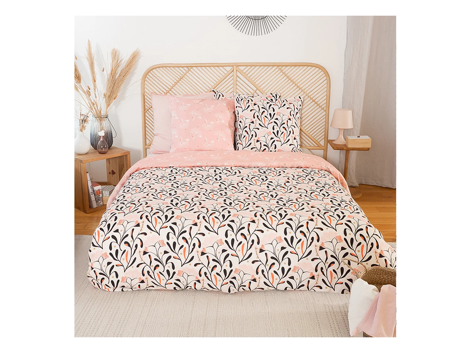 Parure de lit 260x240 cm Satin de coton JOY Rose 3 pièces