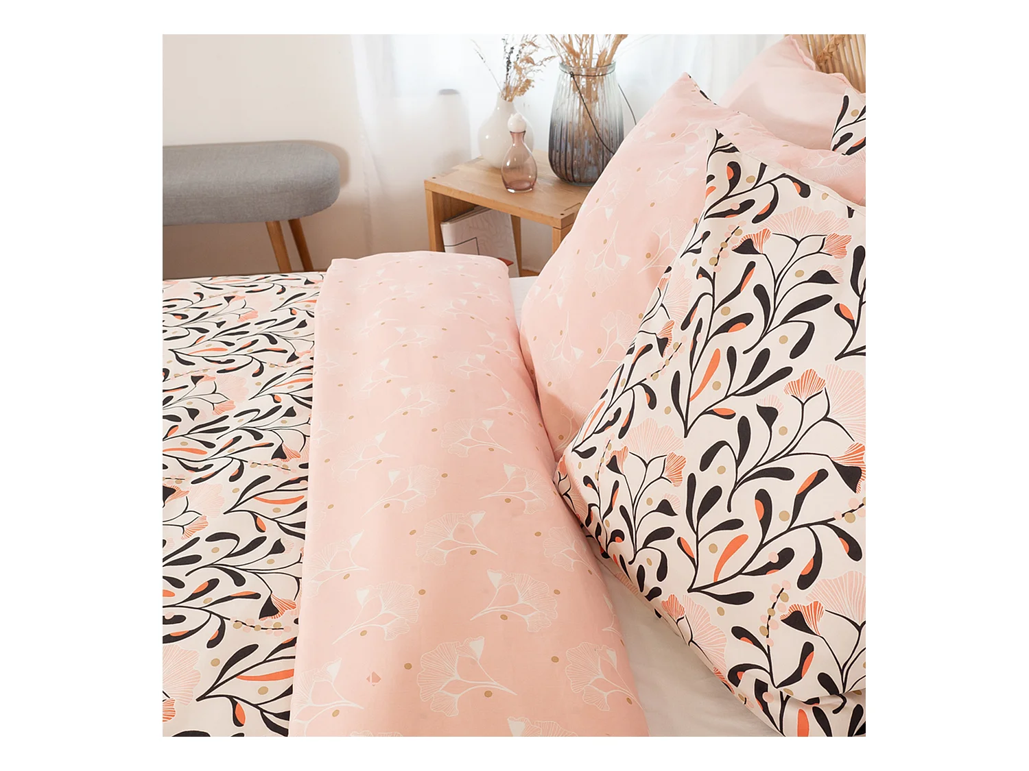 Parure de lit 260x240 cm Satin de coton JOY Rose 3 pièces