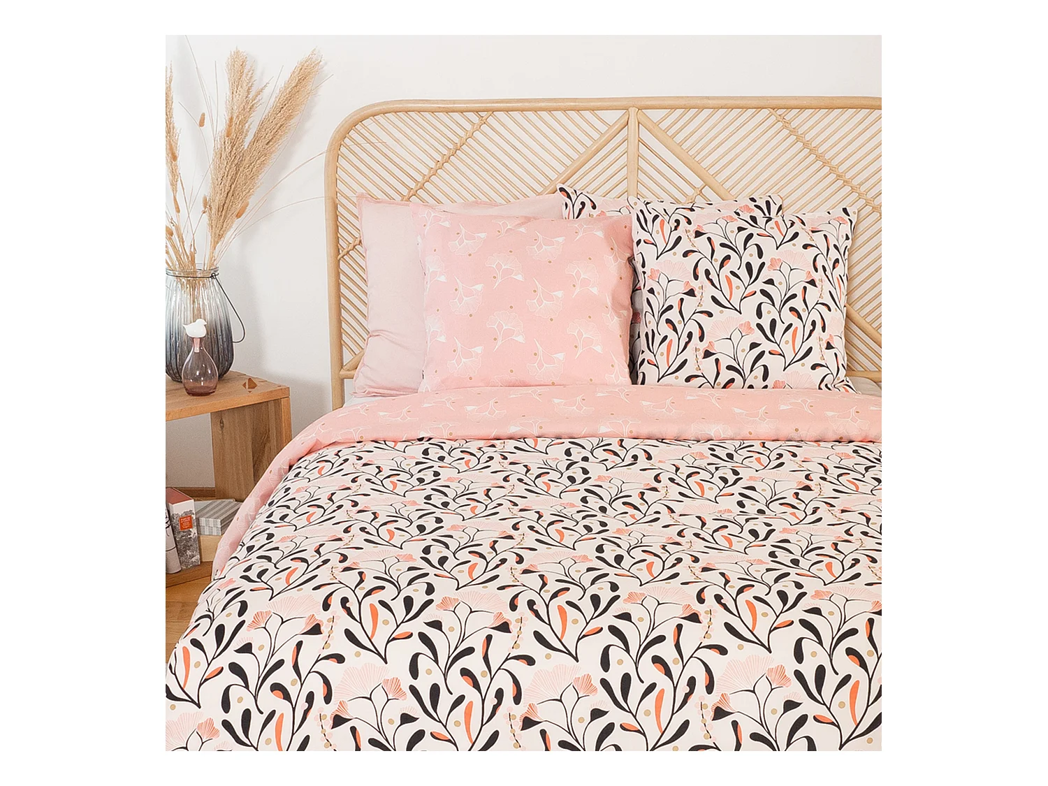 Parure de lit 260x240 cm Satin de coton JOY Rose 3 pièces