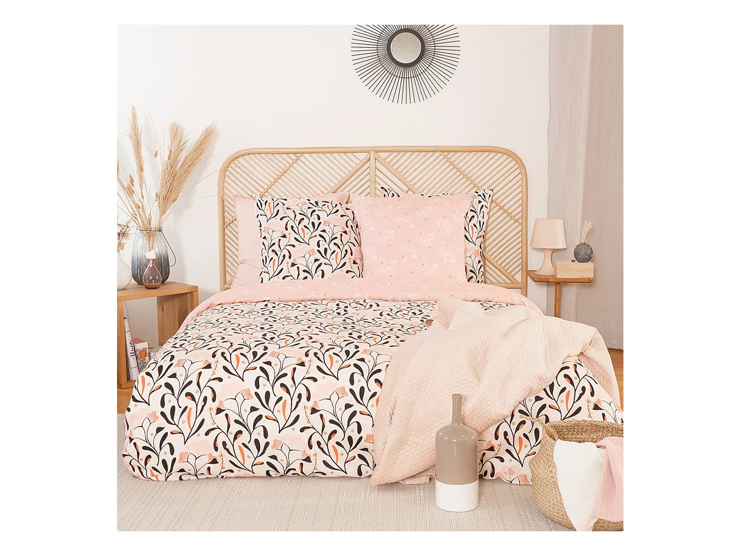 Parure de lit 260x240 cm Satin de coton JOY Rose 3 pièces